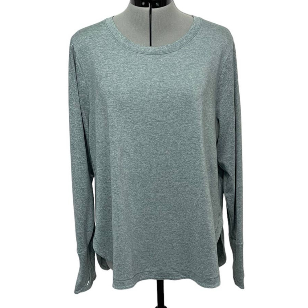 Athleta Uptempo Heather Green Long Sleeve Rounded Hem Top, 1X #054